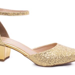 Sapato Scarpin Salto Bloco Grosso Baixo Arrasadora Dourado [044-1710-117E_AR]