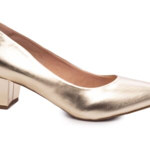 Sapato Scarpin Salto Bloco Grosso Baixo Arrasadora Dourado [044-1710-124A_AR]