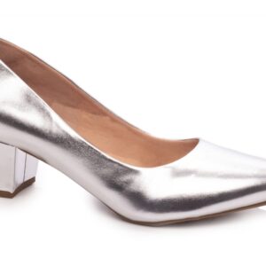 Sapato Scarpin Salto Bloco Grosso Baixo Arrasadora Prata [044-1710-124B_AR]