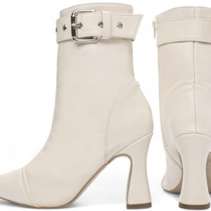 Bota Bico Fino Cano Médio Off White [43.003B]