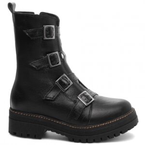 Bota Coturno Sola Tratorada Couro Preto [23A]