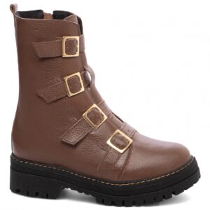 Bota Coturno Sola Tratorada Couro Café [23B]