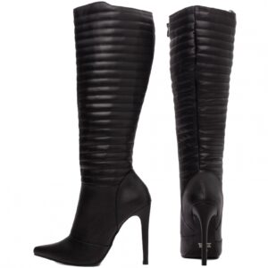 Bota Bico Fino Salto 12 Cano Alto Preto [80005B]