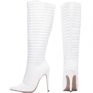 Bota Bico Fino Salto 12 Cano Alto Branco [80005C]